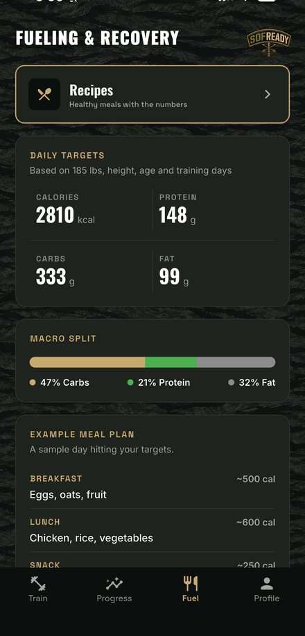 Daily calorie and macro targets with a sample meal plan